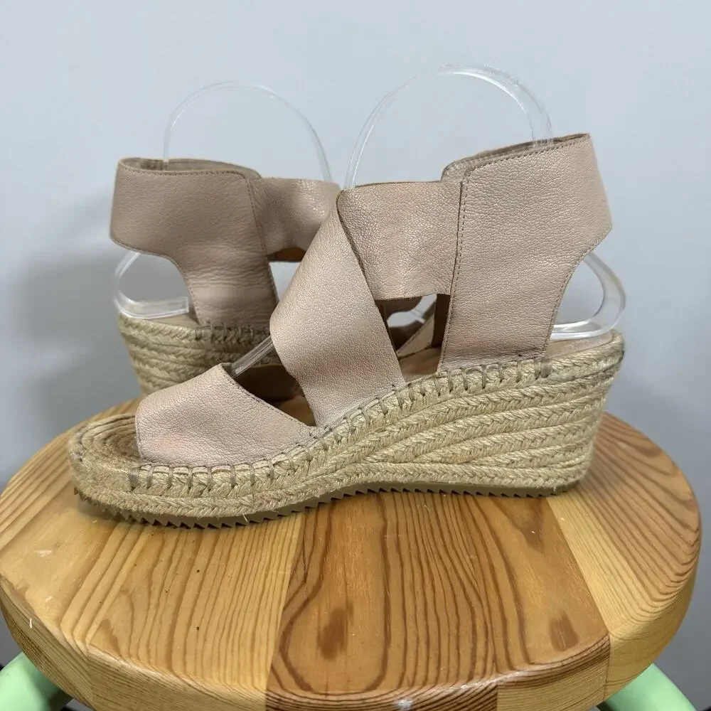 Eileen Fisher Nude Pink Leather Espadrille Wedge Sandals